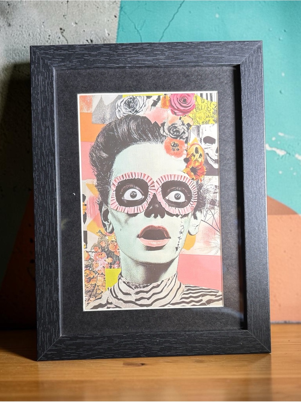 Surreal Floral Skull Portrait Framed Art 5x7 Gothic Pop Art Decor